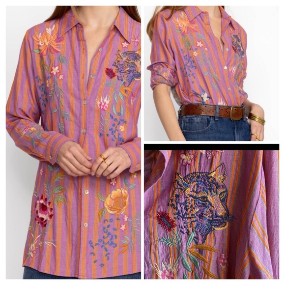 Johnny Was Tops - Johnny Was NWT INDALO Boho Embroidered Button Down Long Sleeve Tunic Blouse XL